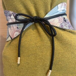 Thick Floral Obi Belt with Black Tie